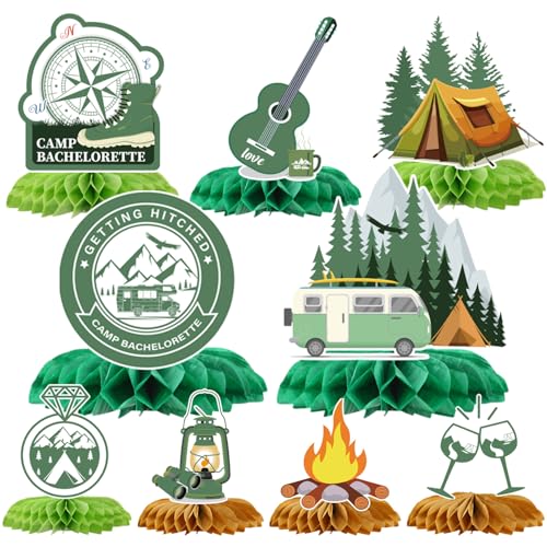 Image of Camp Bachelorette Party Decorations, 9PCS Camping Party Honeycomb Centerpieces, Bridal Shower Supplies Bachelorette Party Decor Outdoor