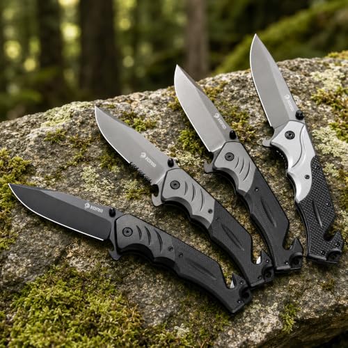 Image of NedFoss FA49 Tactical Pocket Knife, 3.4 inch 8Cr14Mov Serrated Blade G10 Handle | Upgraded, Preciser, Lightweight Aluminum Bolster, Glass Breaker Seatbelt Cutter, Bottle Opener, for Camping Survival Hunting