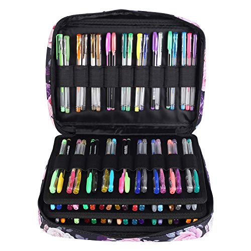Image of Colored Pencil Case Slot Holds 220 Pencils or 144 Gel Pens with Zipper Closure Large Capacity Nylon Pen Organizer for Artist Gray Rose