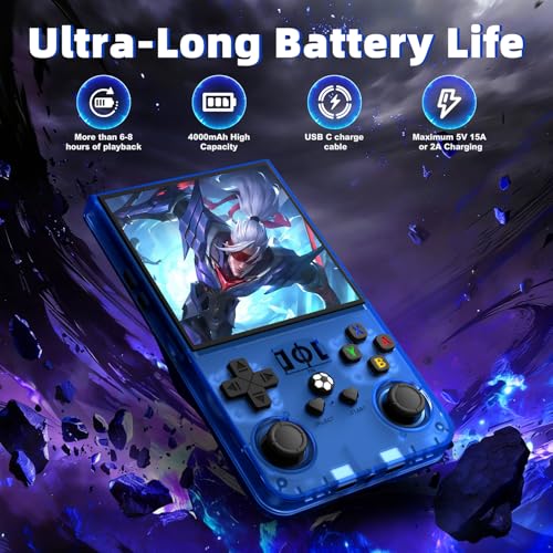Image of R36MAX Retro Handheld Game Console, Retro Gaming Console with 64G Built-in 18000+ Classic Games, 4.0 Inch 720x720 IPS Screen, Portable Handheld Linux System, 4000mAh Battery (Blue)