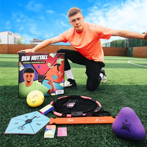Image of Ben Nuttall Football Challenge Pack powered by Flick - Over 500 challenge combinations. Includes Soft Skills ball, Reaction Ball, Agility Ladder, Goal Target, Spinner & 50 Cards