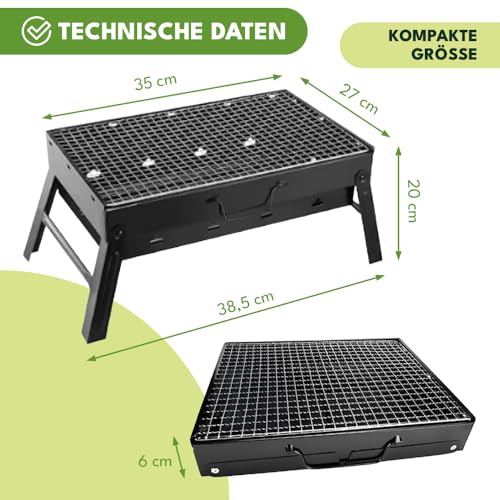KRUMAD Camping Grill Klappbar, tragbarer Holzkohlegrill 38,5x27 cm, Tischgrill für Campingküche & Outdoor, Mini Kohlegrill faltbar mit Grillrost, ideal für BBQ, Reisen, Picknick, Balkon