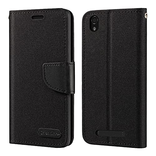 Shantime Oxford Stoff Flip Wallet Hülle Kompatibel mit ZTE Blade X3 A452, Robuste Magnetische Hülle mit Kartenfächern & Standfunktion(Schwarz)