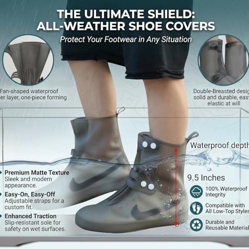 Image of Tall Silicone Shoe Cover Waterproof, Double-Breasted Waterproof Layer Shoes Cover for Rainy, Reusable Non-Slip Shoe Rain Cover