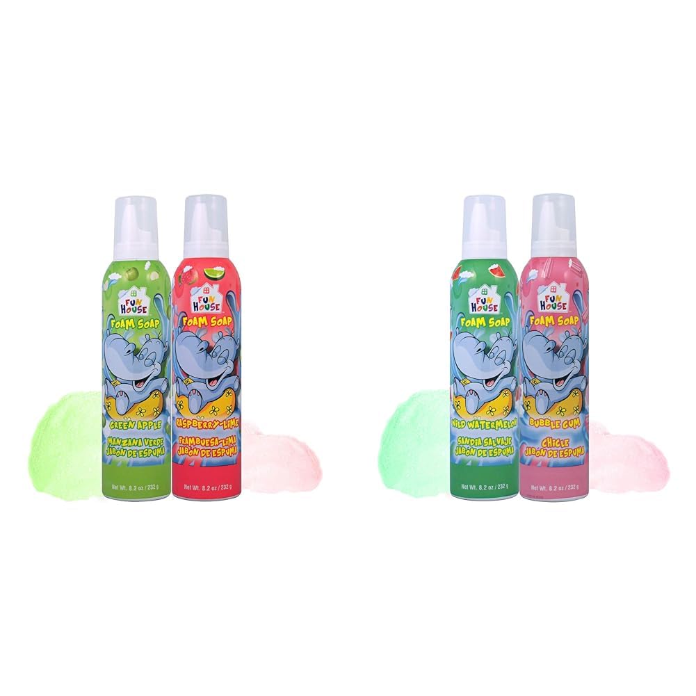 Moneysworth & BestFun House Kids Foam Soap green Apple & raspberry-Lime, 2 Pack 14423 & Fun House Kids Foam Soap Wild Watermelon & Bubble Gum,2 Pack