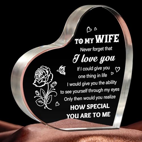Gifzy Valentines Day Gift for Wife, Romantic Wife Anniversary Birthday Gift Ideas, 5x5x0.5 Inch Butterfly Acrylic Plaque Decor, Mothers Day Valentines Christmas Wedding Present for Wife