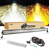 Auxbeam 50 inch 288W Curved LED Amber Light Bar 6 Modes Strobe Light Amber White Dual Color Flashing Fog Light Offroad Auxiliary Light w/ 10FT Wiring Harness Kit