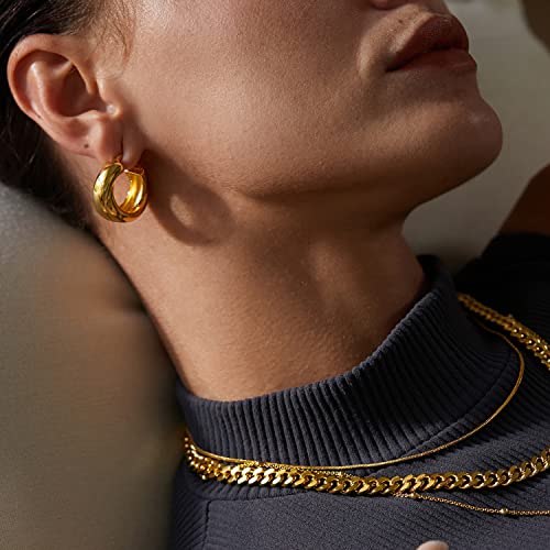 Image of FRUMOS 18K Gold Plated Chunky Hoop Earrings for Women Fashion Thick Gold Hoops Set Jewelry for Birthday Christmas Gifts
