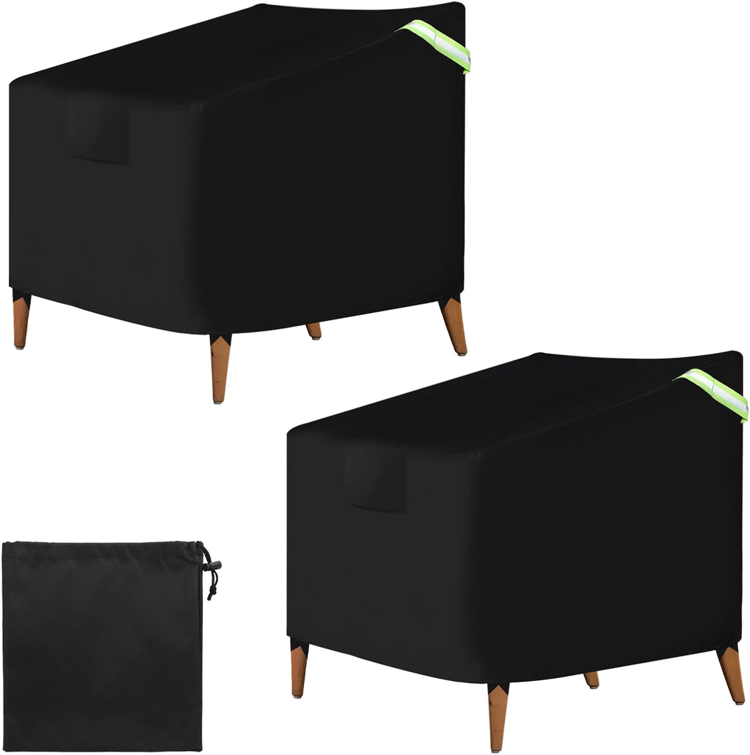 PATIKIL Outdoor Chair Covers Waterproof, 2 Pack 43"W x 42"D x 42"H Oversize Patio Furniture Chair Cover 600D Oxford Lawn Swivel Chairs Cover Luminous Handle for Garden Yard, Black