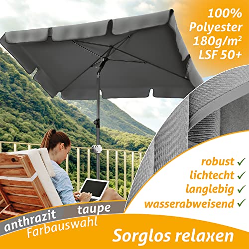 4smile Sonnenschirm Balkon SunnyShade, Anthrazit - 3-in-1 SET Sonnenschutz Balkon - UPF 50+ Sonnenschirm rechteckig 200 x 125 cm + Sonnenschirmhalter Balkongeländer + Sonnenschirmhülle – Bild 4
