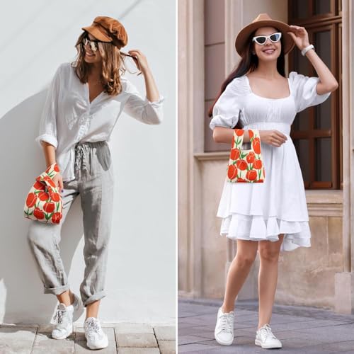 Image of Kawn Crochet Wrist Handbag for Women Wristlet Sleeve Knot Pouch Portable knitted breathable lightweight foldable Casual Small Purse Cute Tote Bag For Shopping, Dating, Travel