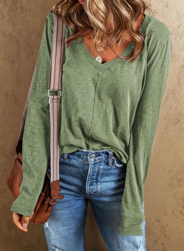 EVALESS Womens Tops Fashion V Neck Long Sleeve Shirts Casual Fall Outfits Basic T Shirts Blouses Top Women's Clothing4