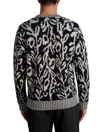 KARL LAGERFELD Men's Long Sleeve Floral Wool Blend Sweater3