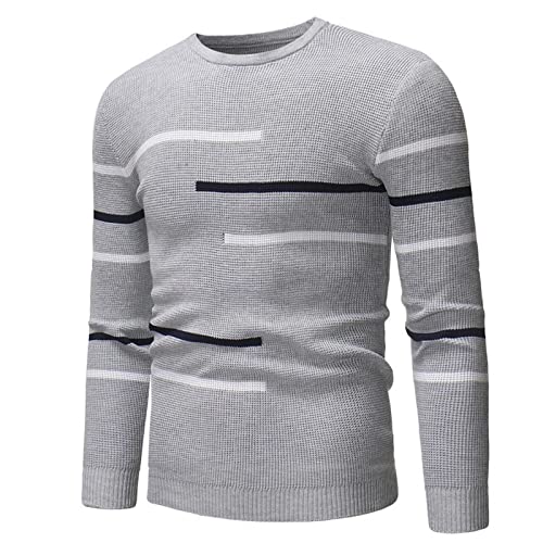 Mens Slim Fit Long Sleeve Shirts Casual Striped Pullover Sweater Slim Fit Crewneck Weatshirt Fall Fashion Clothes