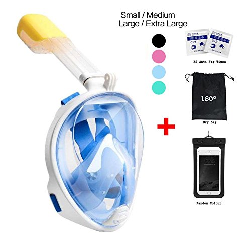 Vaporcombo 180 degrés de plongée Tuba sans haleine, Anti-Buée et Anti-Fuite pour plongée Masque W/Fixation GoPro + sans Accessoires - Bleu - S/M