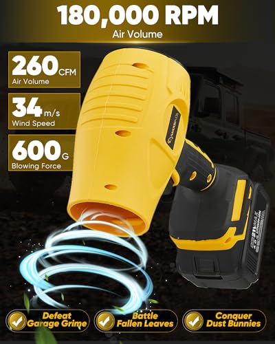 Image of SakerPlus Cordless Leaf Blower, 180000 RPM Portable Dust Cleaner Cordless 4.0Ah Battery with Adjustable Speed for Patio Driveways Workshop Lawn Cleaning (2 Battery with Storage Case)
