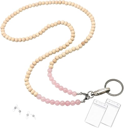 Cordones para insignias de identificación, cordón de madera natural con cuentas para llaves, cordones para el cuello para cadenas de gafas para
