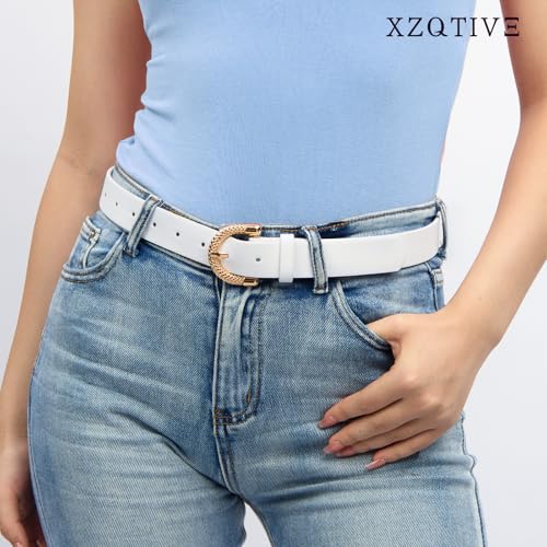 XZQTIVE Women's Leather Belts for Jeans Dresses Pants Fashion Gold Buckle Ladies Waist Belt4