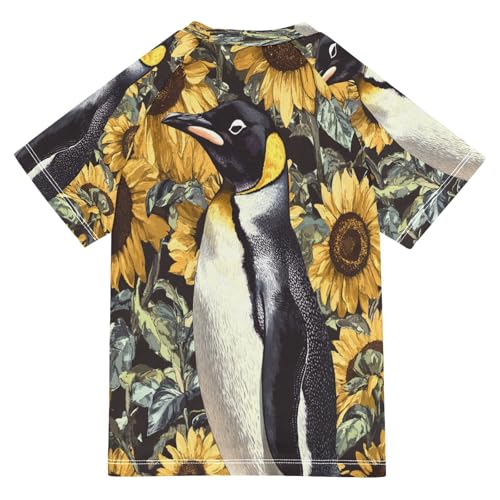 Boys Short Sleeve T-Shirts Penguin Sunflower Rashguard Kids Swim Shirts Sun UPF 50+2