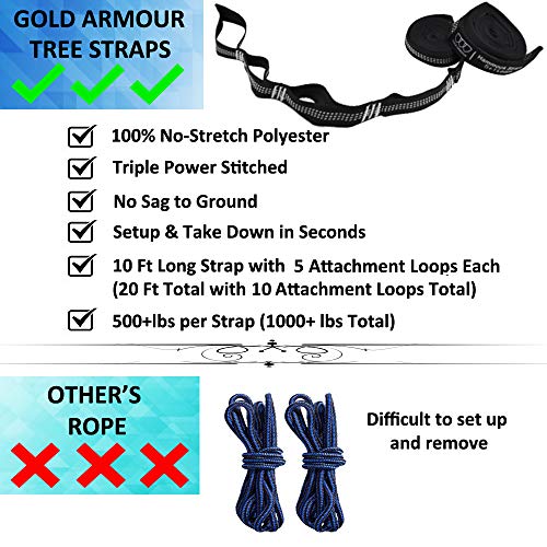 Gold Armour Camping Hammock - Portable Hammock Single Hammock Camping Accessories Gear for Outdoor Indoor Adult Kids, USA Based Brand - Image 3