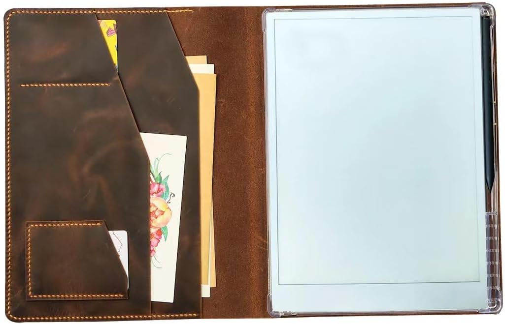 Personalized Leather Folio case with Pen Holder for Remarkable 2, Genuine Leather Folio Cover for Remarkable Paper pro V10-LRMB05S