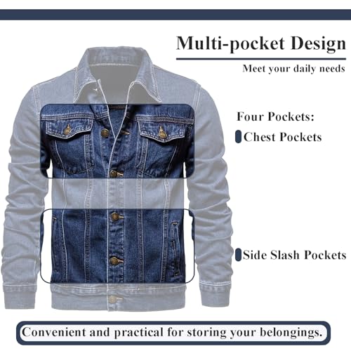 Men's Denim Jacket Vintage-Inspired Jean Jacket with Multiple Pockets - Cotton Blend, Machine Washable3