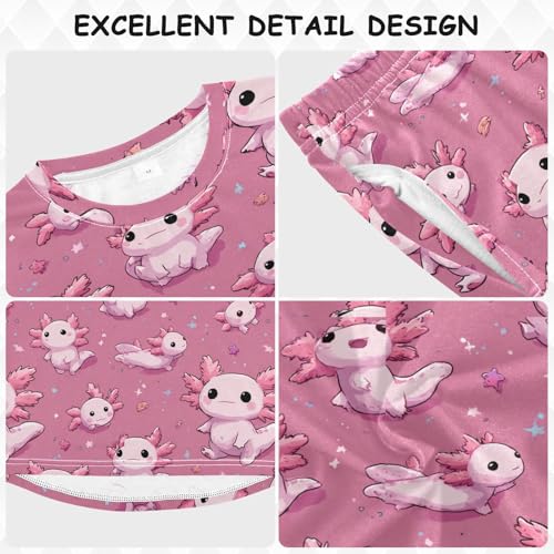 Cute Axolotls Pattern Pink Soft Pajama Set for All Seasons,Breathable Pjs Long Sleeve Sleepwear,Comfy Loungewear 2 Piece Underwear Set 4T3
