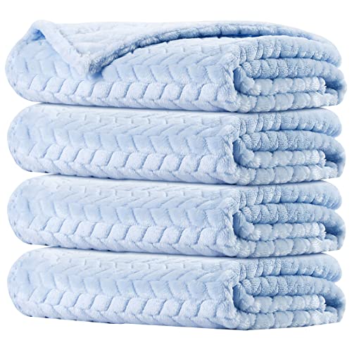 Image of Chumia 4 Pcs Baby Blanket Flannel Cozy Throw Fuzzy Soft Warm Winter Blanket for Newborn Sherpa Fluffy Crib Swaddling Supplies Birthday Baby Shower(24 x 32 Inch,Blue)