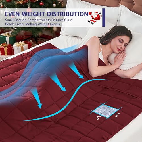 Image of yescool Weighted Blanket for Adults (20 lbs, 60 inch x 80 inch, Red) Cooling Heavy Blanket for Sleeping Perfect for 190-210 lbs, Queen Size Breathable Blanket with Premium Glass Bead, Machine Washable