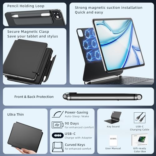 Image of RAYMCRAFT for iPad Air 13-inch Case with Keyboard (M4 /M3 /M2, 2026 /2025 /2024) & iPad Pro 12.9 inch (6th /5th /4th /3rd) Magic Keyboard, 11-Color Backlight, Multi-Touch Trackpad with Safe Pencil Buckle, Black