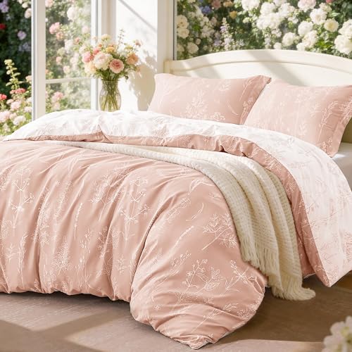 Love's cabin Pink Full Size Comforter Set - Full Comforter Set, 3 Pieces Cute Floral Bedding Sets...