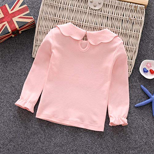 Image of Baby Girl Kids Blouses Long Sleeves Solid Color Doll Collar T-Shirt Top Bottom