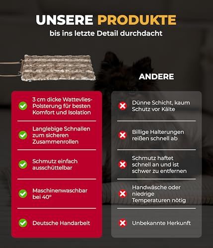 HS-Hundebett® Hundedecke Outdoor S (55x75 cm) wasserdichte Hundedecke waschbar – 3 cm Füllung – Ideal für Reisen und Zuhause – Taupe, Made in DE