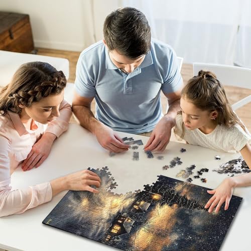 Puzzle de 1000 piezas de papel con paisaje de cabaña nevada de invierno 70x50 cm 7