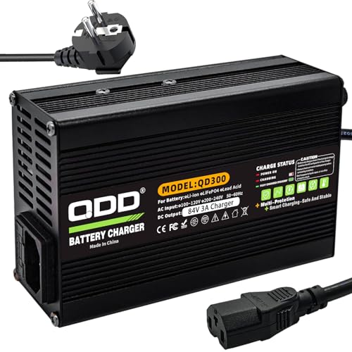 QDD Chargeur Intelligent 84 V 3 A pour Batterie Li-ION 72 V Chargeur utilisé pour Batterie Li-ION 20 S 72 V Boîtier en Aluminium Haute Puissance avec Ventilateur