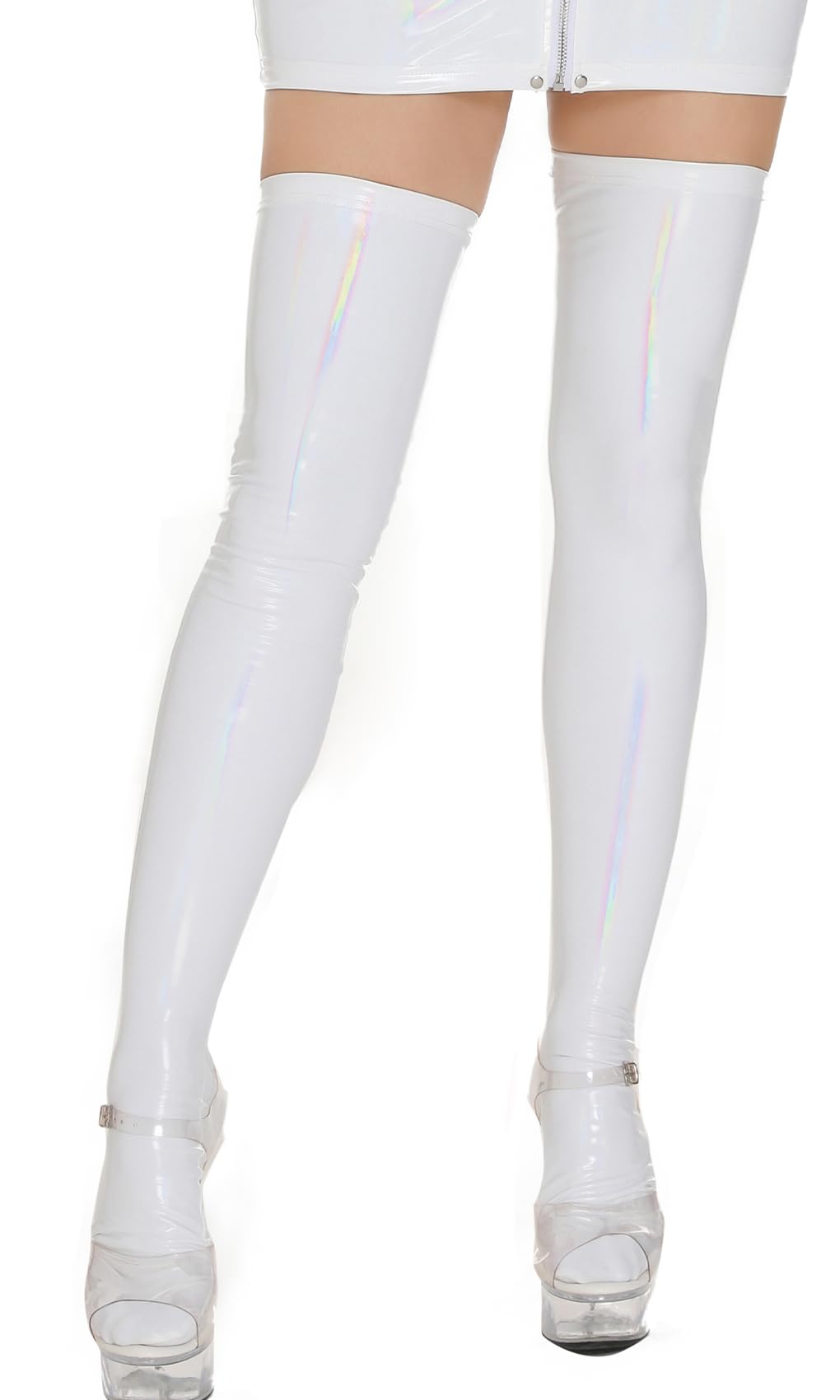 Faux Leather Shiny PU Tight High Stockings Wet Look Long Socks Glossy Rubber Long Socks Cosplay Party Stockings White M 2024