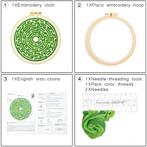 Image of Maze Embroidery Kits for Beginners Adults Funny Hand Embroidery Art Kits, Cross Stitch Kits for Beginners DIY Craft Kits for Adults Women, Entire Set of Embroidery Supplies【Full-length Video Tutorial】
