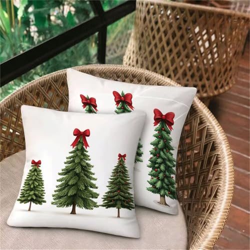 Funda Almohada 60x60 pack 2, Verde Funda Cojin Navidad, Doble Cara Lino Fundas Cojines Exterior Impermeable, Verano Otoño Decoración Hogar para Salon Sofá Jardín Silla Casa Dormitorio Oficina D-305