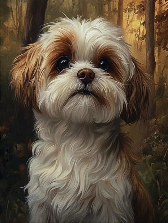 Peinture par numéros chien Shih Tzu pour débutant avec pinceaux