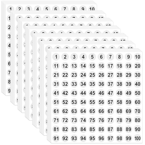 7000Pcs 1 to 100 Number Stickers 0.4 Inch Small Number Stickers Round Numbered Stickers Self Adhesive Consecutive Vinyl Stickers for Inventory Storage Organizing Home Office Indoor Outdoor(70 White)