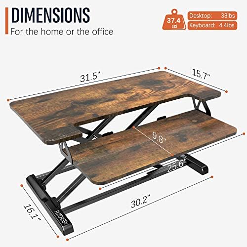 PUTORSEN Standing Desk Converter with Height Adjustable 32 inch Stand Up Desk, Ergonomic Sit Stand Dual Monitor and Laptop Riser Tabletop Workstation Rustic