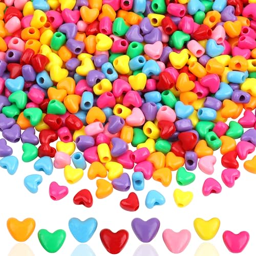 GMMA 1000Pcs Heart Pony Beads Heart Shape Spacer Beads Rainbow Beads Bulk Large Hole for Party Decorate Jewelry Making Necklace Friendship Bracelets Hair Beads for Valentines Party