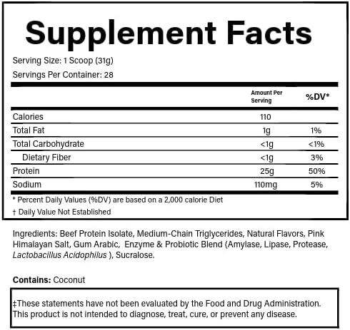 PURE® Grass-Fed Beef Protein Isolate Powder - 25g Protein, 28 Servings - Dairy-Free Paleo & Keto Friendly Protein - with MCT Oil, Probiotics & Natural Collagen - No Whey or Lactose - Vanilla 878 Grams - Image 6