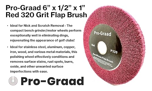 Image of 6 inch x 1 /2 inch x 1 inch Arbor Red Bench Grinder Polishing Flap Wheel, 320 Grit, Tight Weave, Great for refurbishing Golf Clubs and Metal, Non-Woven Wheel for Copper, Metal, Finishing & Burnishing