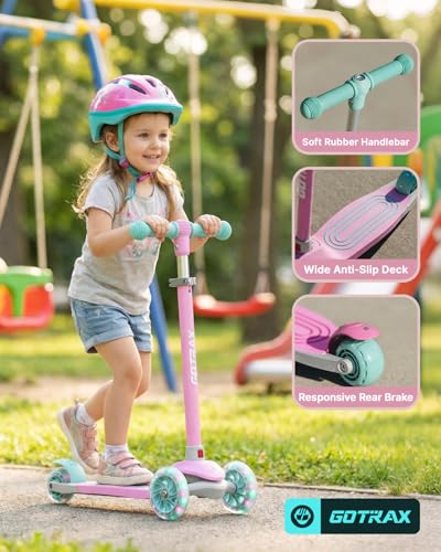 Image of Gotrax KS1 Kids Kick Scooter, 3 Wheels for Boys & Girls 2-8, Gifts | LED Light-Up Wheels, 3 Adjustable Handlebar, Easy Assembly, Lightweight, Wide Anti-Slip Deck, Lean to Steer, Max Load 110 lbs