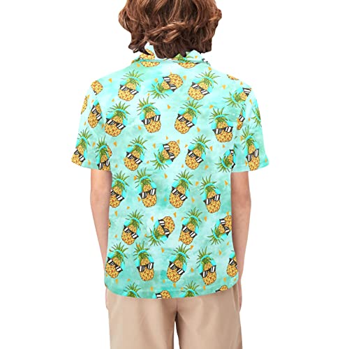 Cute Music Pineapple Boys Polo Shirt, Funny Short Sleeve Hawaiian Shirts Button Down Shirt For Youth Teens M,8-9Y #TOP4