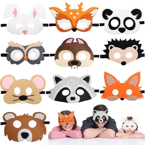 10 Stück Tiermasken Filz, Halbmasken für Kinder, Augenmaske...