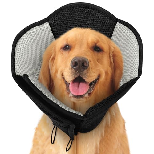Image of Dog Cones for Large Dogs, Soft Pet Cone Stop Licking After Surgery, Adjustable Pet E-Collar Alternative for Wound Healing, Black X-Large
