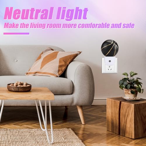 Image of Basketball Night Light Sport Ball Night Lights LED Lamp Round Plug into Wall Nightlight with Dusk to Dawn Sensor Home Hallway Stairway Kitchen Decor