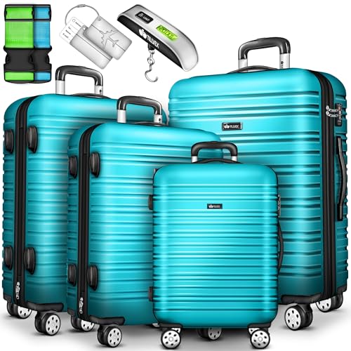 tillvex® Reisekoffer Set 4-teilig mit Gepäckwaage, Koffergurte und Kofferanhänger | Hartschale...